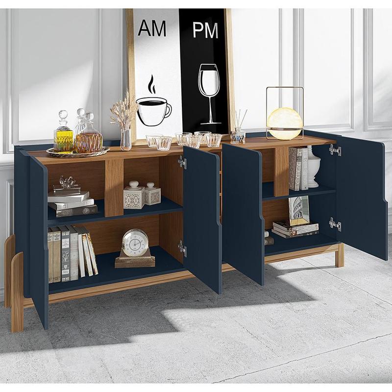 Buffet 190cm 4 Portas Lizz Casa D Azul Cobalto/Cedro - Buffet e